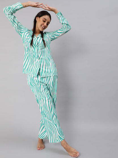 Women's Turquoise Blue Animal Printed Co Ord Set