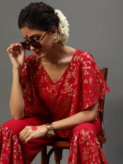 Women's Red Gold Printed Co Ord Set