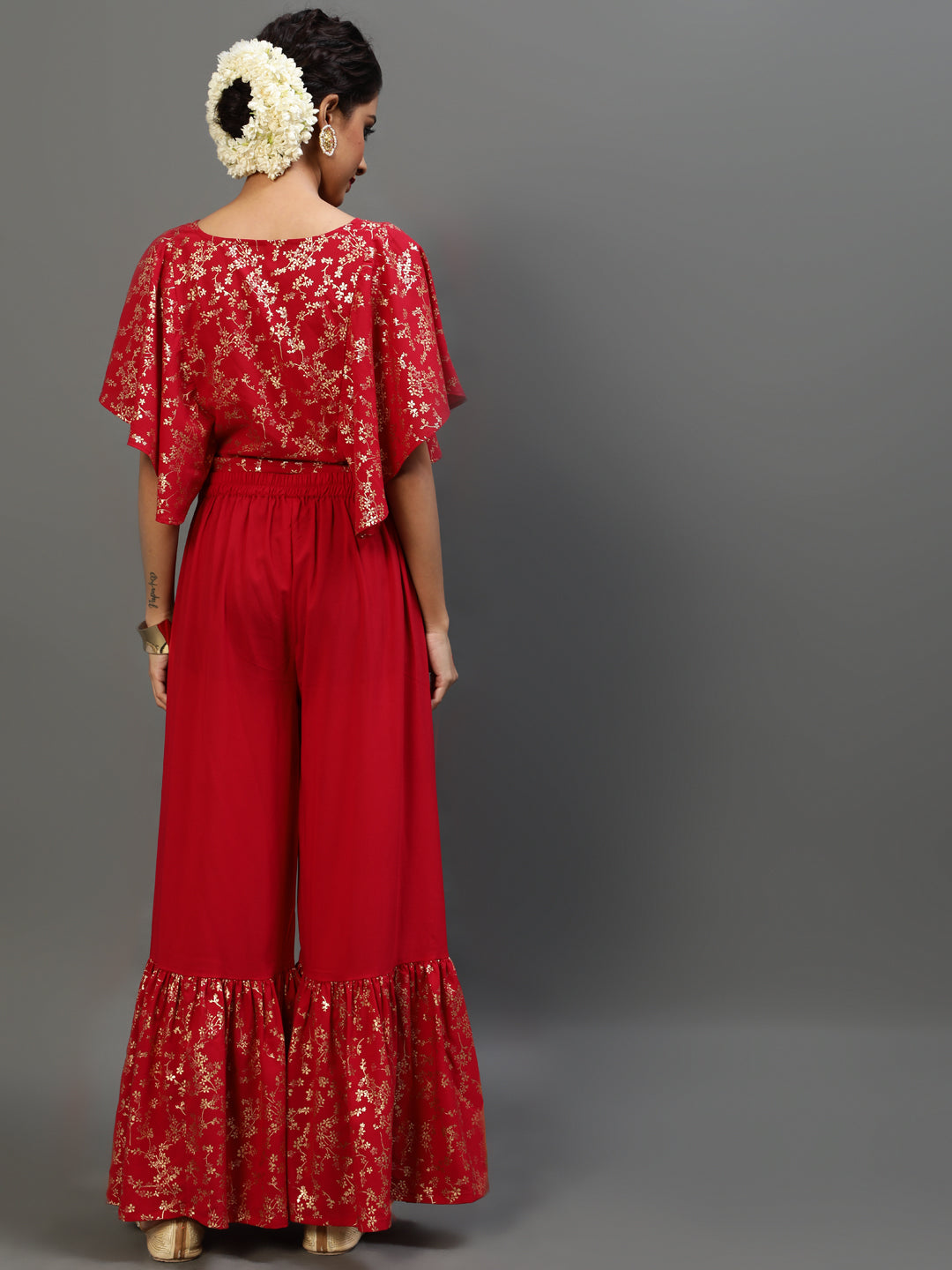 Women's Red Gold Printed Co Ord Set