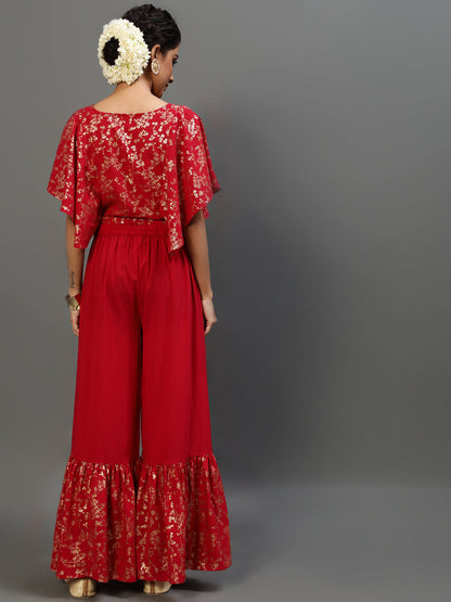 Women's Red Gold Printed Co Ord Set