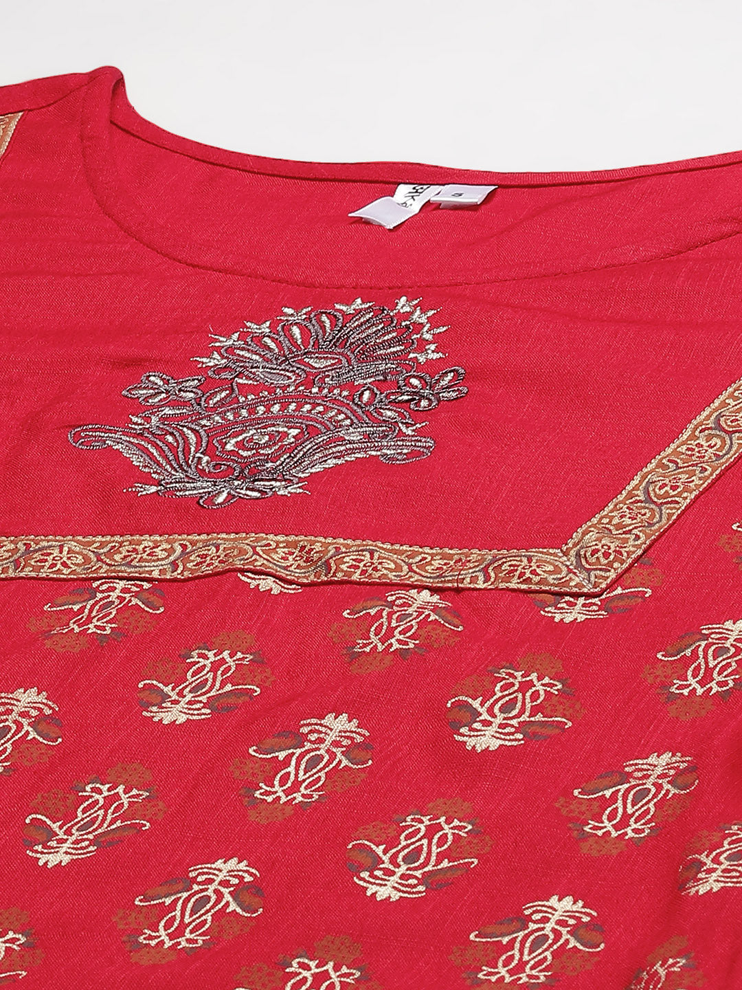 Women's Red Gold Print Kurta With Palazzo