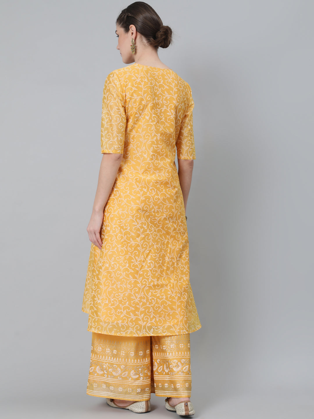 Women's Yellow Block Print A-Line Kurta With Palazzo Set