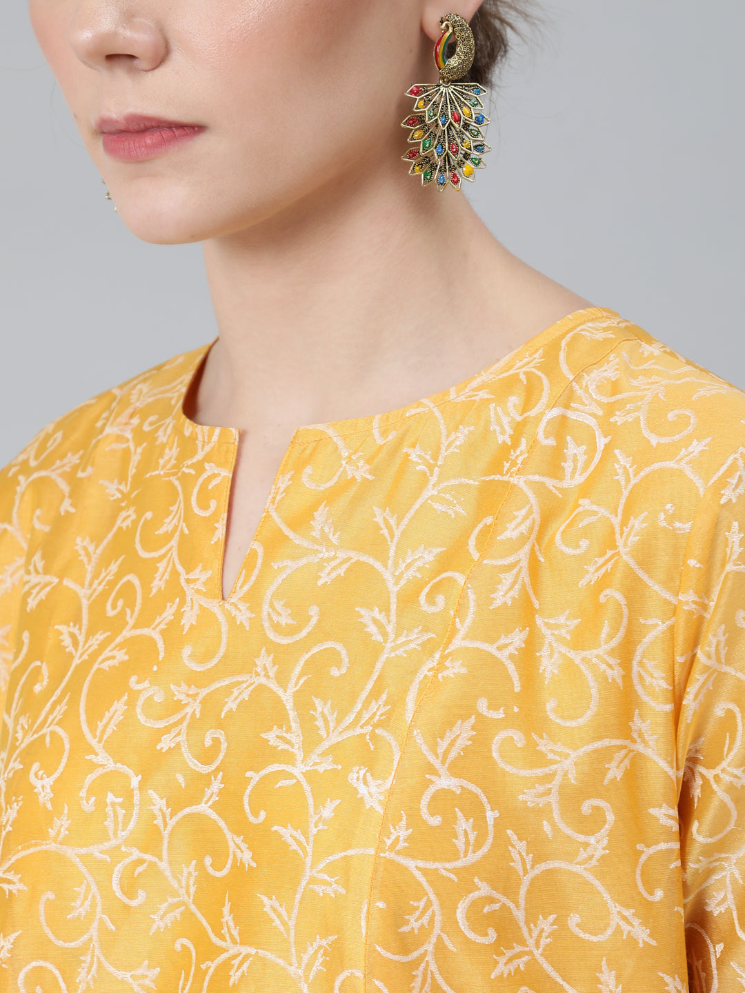 Women's Yellow Block Print A-Line Kurta With Palazzo Set