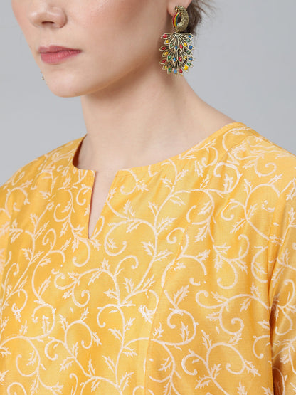 Women's Yellow Block Print A-Line Kurta With Palazzo Set