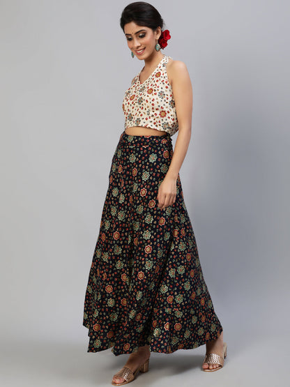 Women's Navy Blue Gold Printed Lehenga Choli With Dupatta