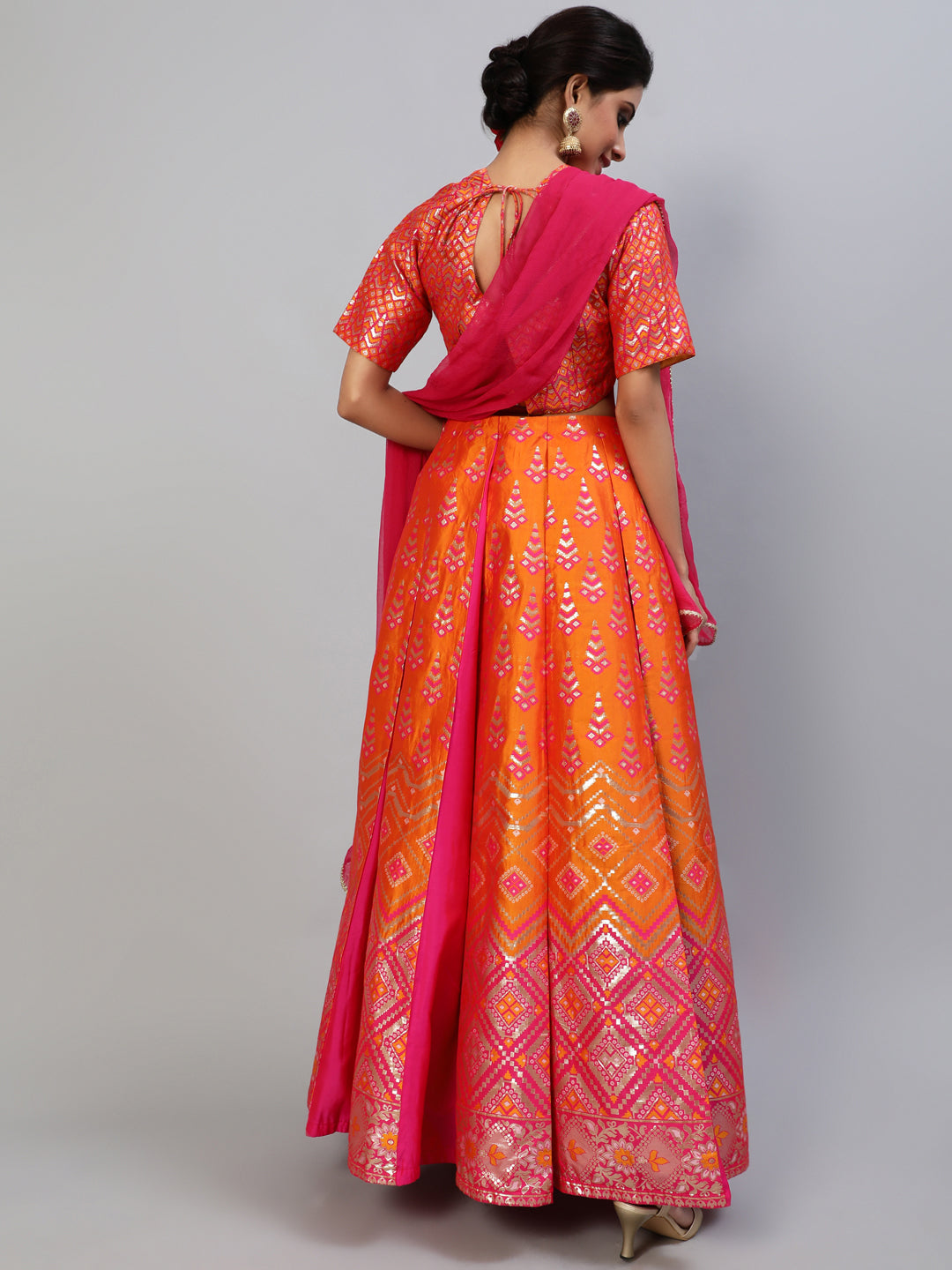 Women's Pink Brocade Lehenga Choli With Dupatta