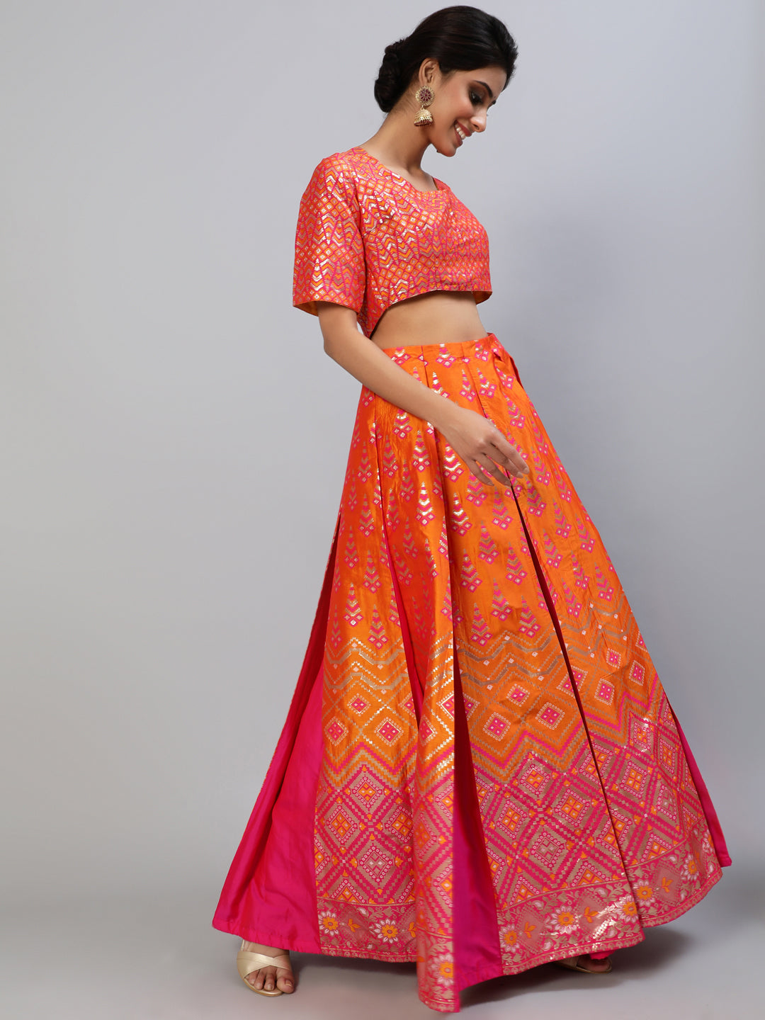 Women's Pink Brocade Lehenga Choli With Dupatta