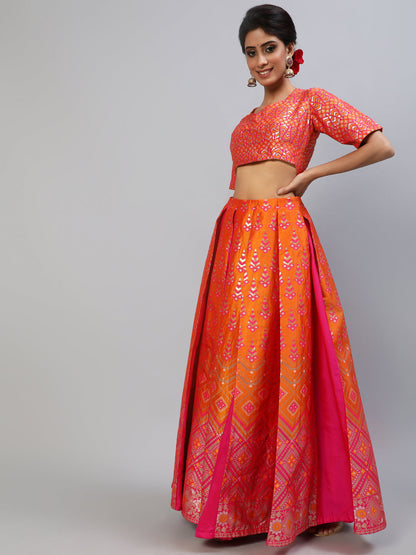 Women's Pink Brocade Lehenga Choli With Dupatta