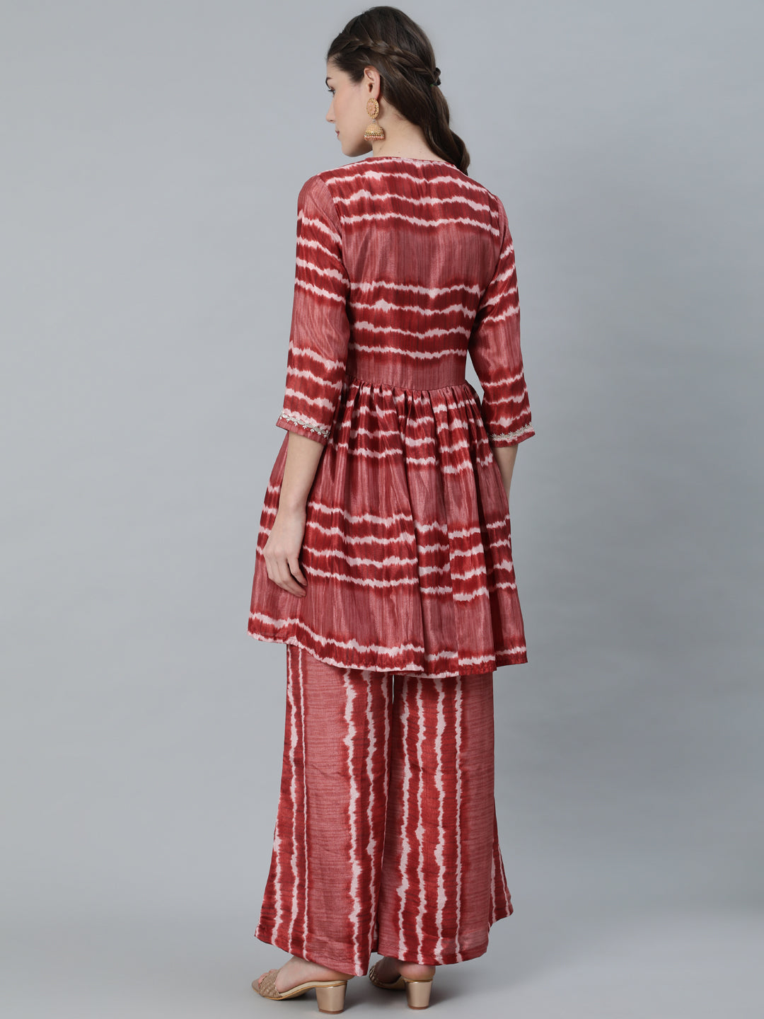Women's Brown Leheriya Co Ord Set With Jacket