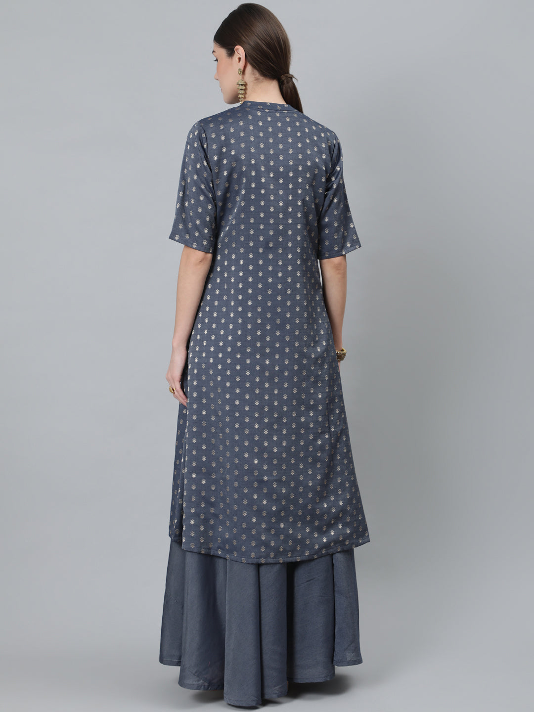 Women's Grey Woven Designed Co Ord Set With Jacket