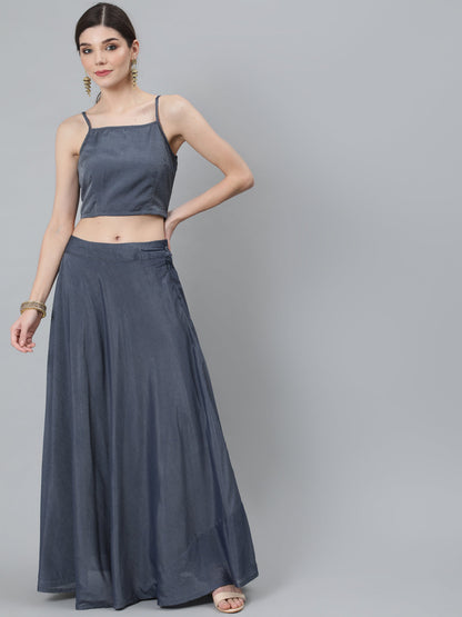 Women's Grey Woven Designed Co Ord Set With Jacket