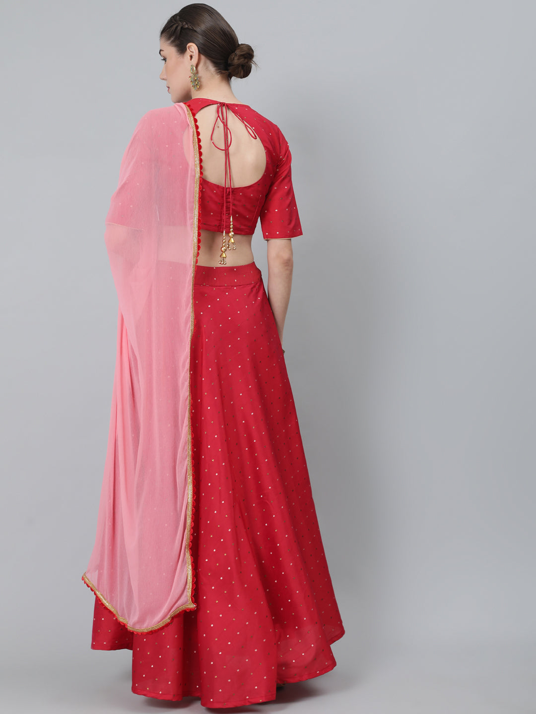 Women's Red Dobby Woven Designed Lehenga Choli With Dupatta