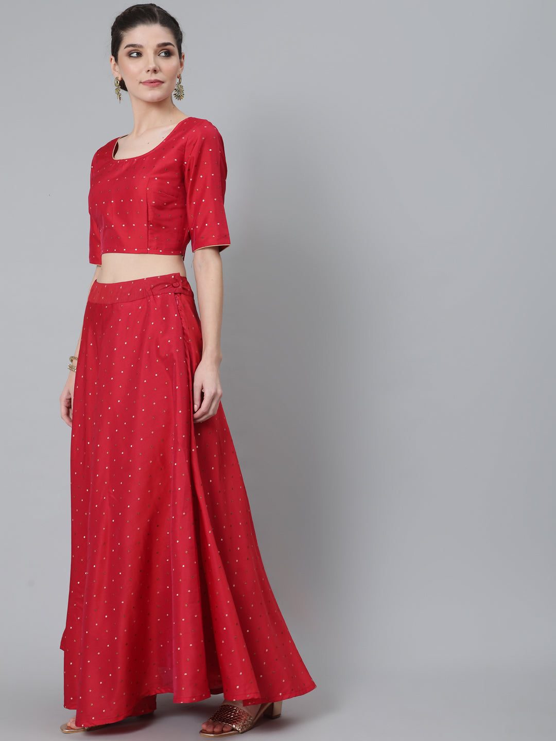 Women's Red Dobby Woven Designed Lehenga Choli With Dupatta