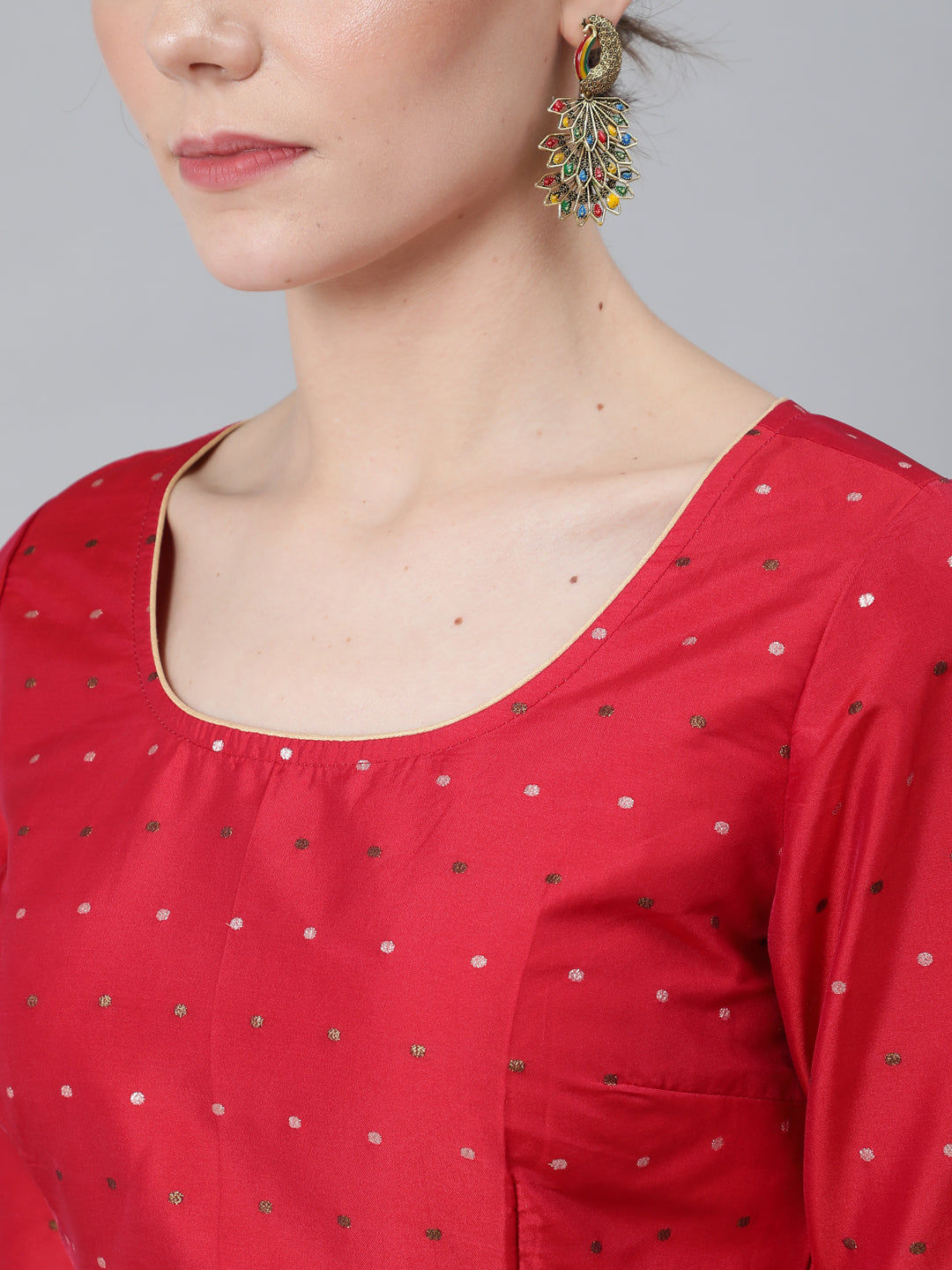 Women's Red Dobby Woven Designed Lehenga Choli With Dupatta