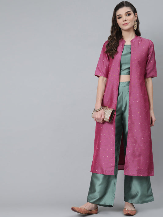 Women's Pink Dobby Tafetta Co Ord Set With Jacket