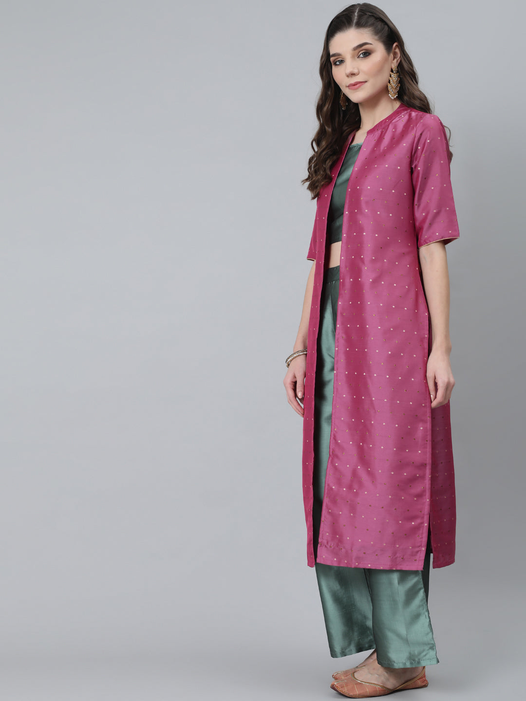 Women's Pink Dobby Tafetta Co Ord Set With Jacket