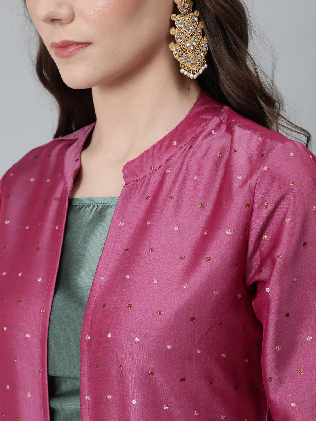 Women's Pink Dobby Tafetta Co Ord Set With Jacket