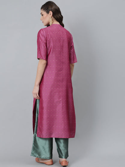 Women's Pink Dobby Tafetta Co Ord Set With Jacket