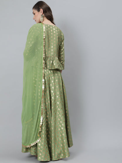 Women's Green Foil Print Lehenga Choli With Dupatta