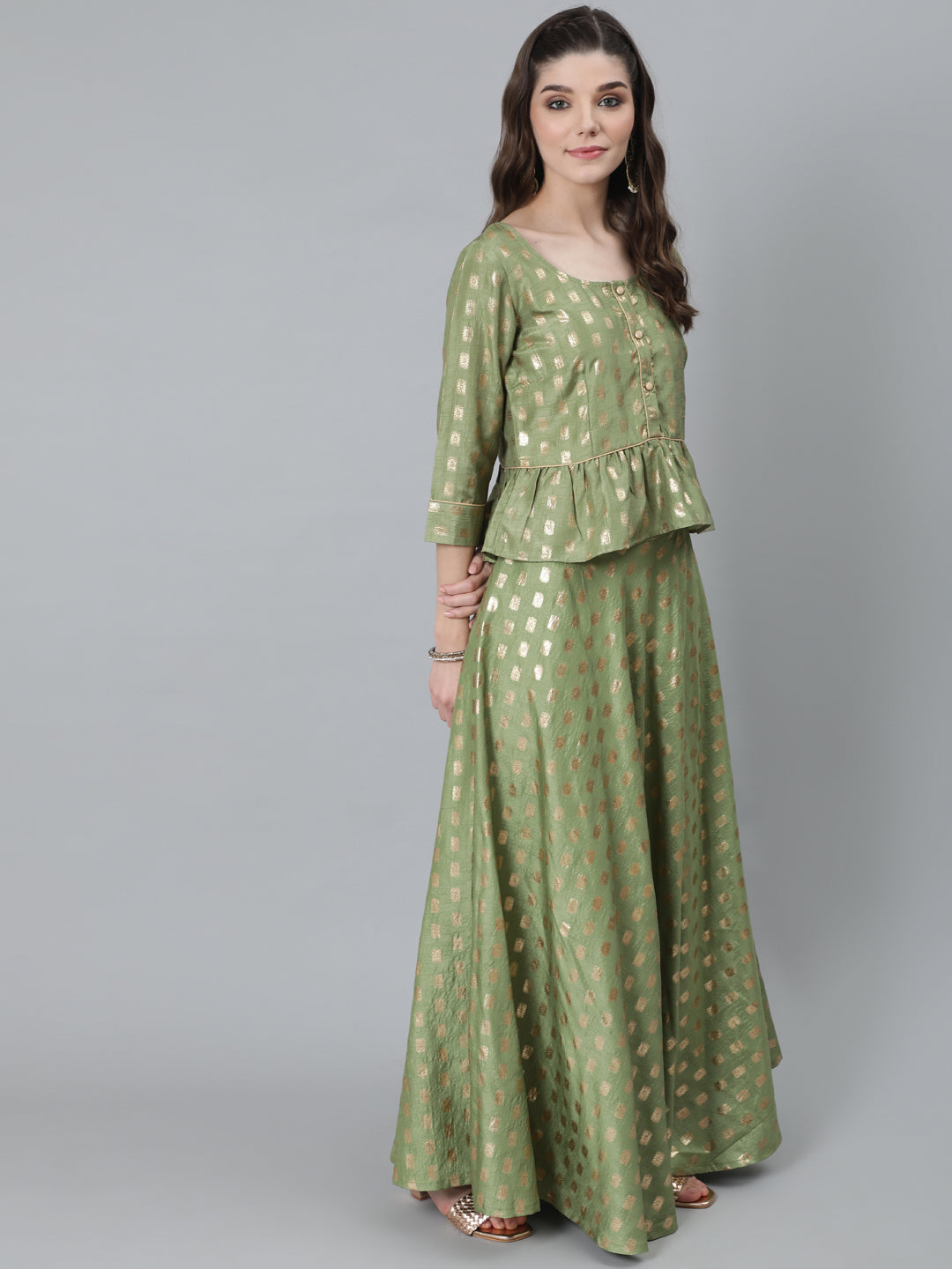 Women's Green Foil Print Lehenga Choli With Dupatta