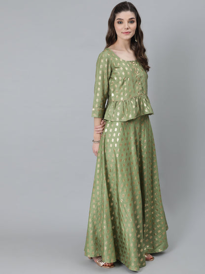 Women's Green Foil Print Lehenga Choli With Dupatta