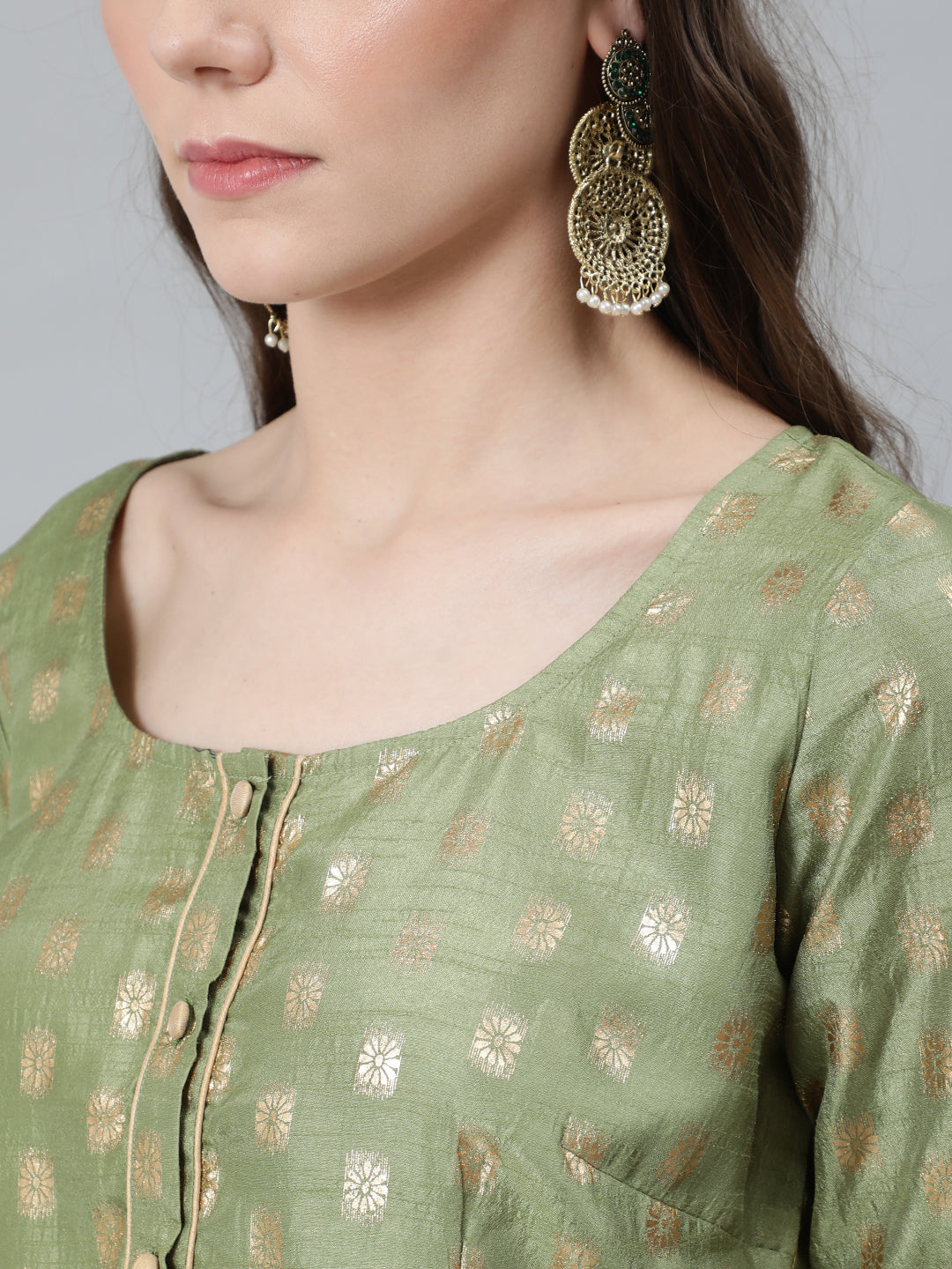 Women's Green Foil Print Lehenga Choli With Dupatta