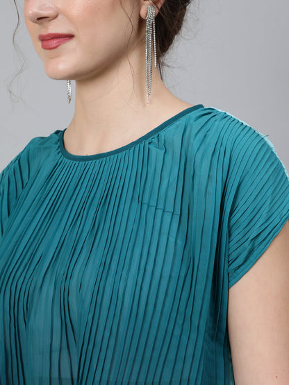 Women's Ombre Green Pleated Co Ord Set