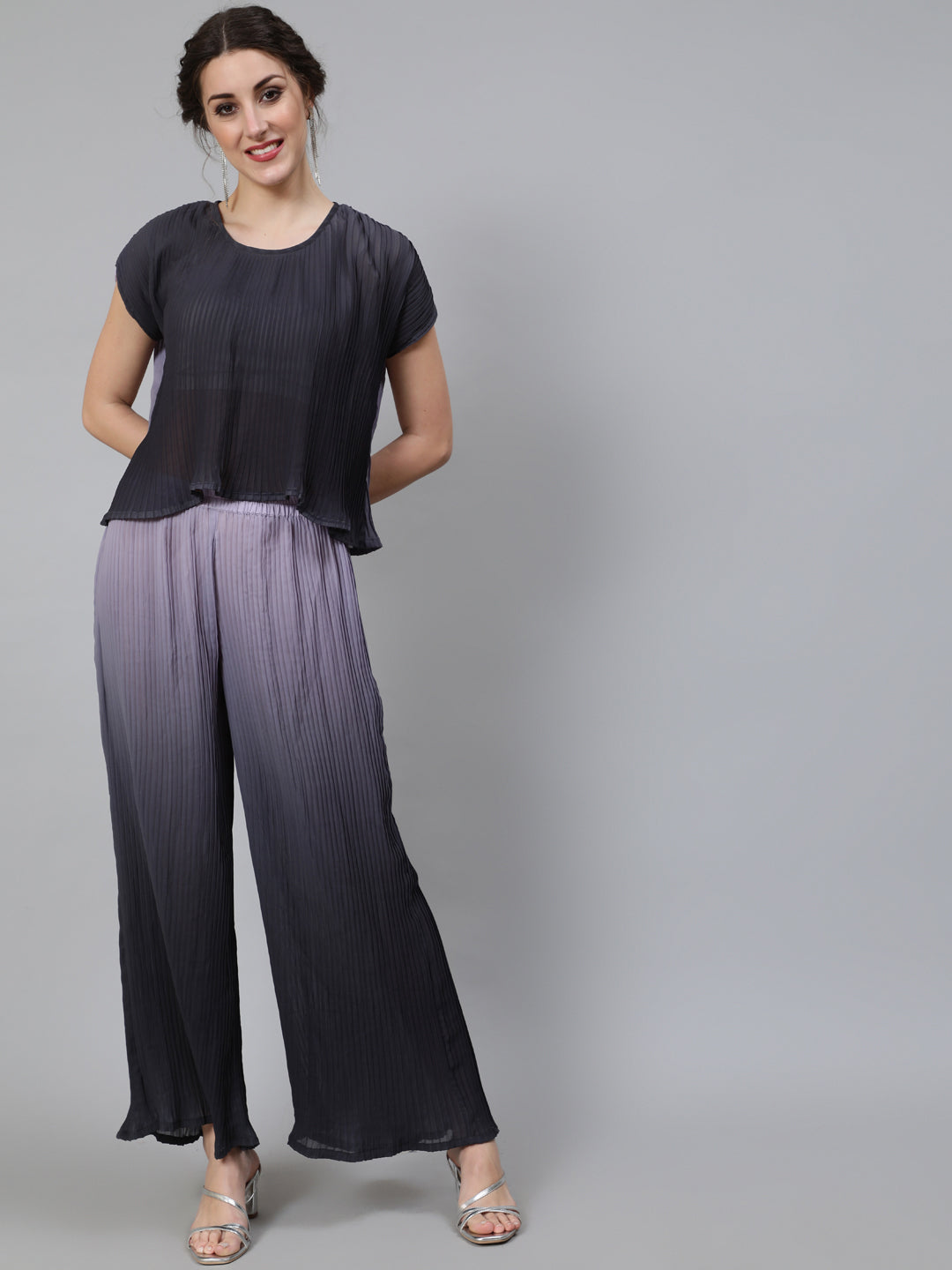Women's Grey Ombre Pleated Co Ord Set