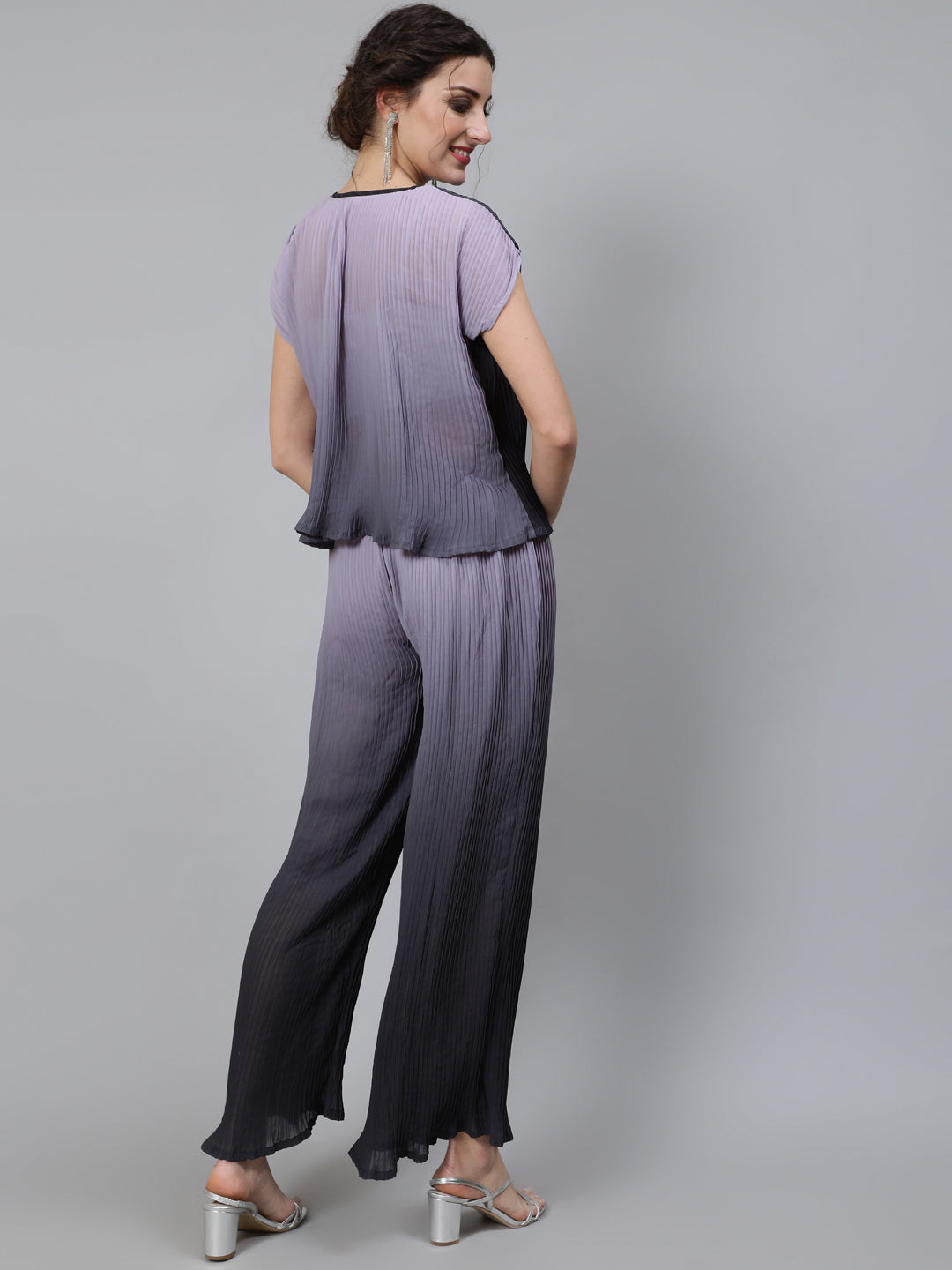 Women's Grey Ombre Pleated Co Ord Set