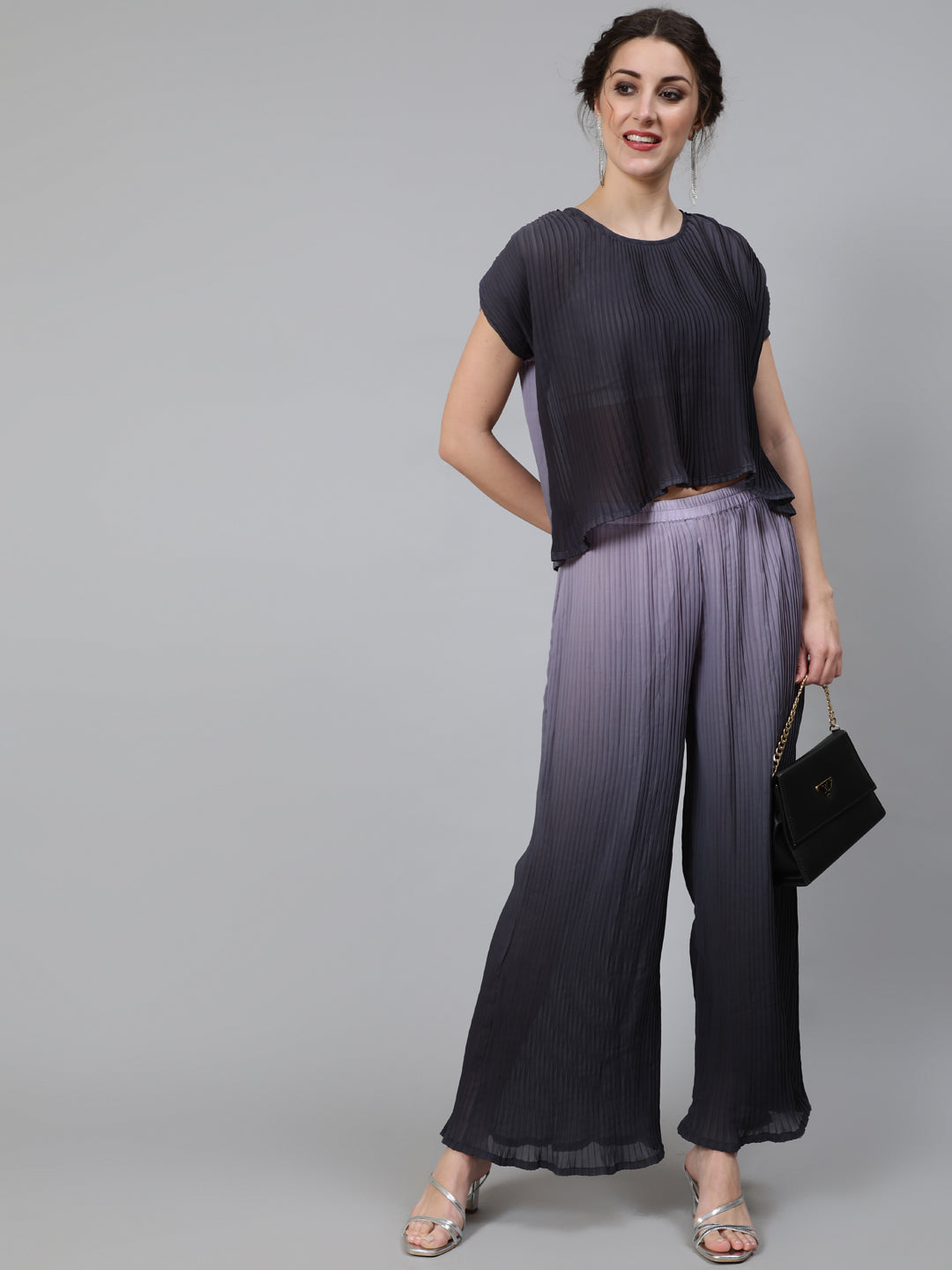 Women's Grey Ombre Pleated Co Ord Set