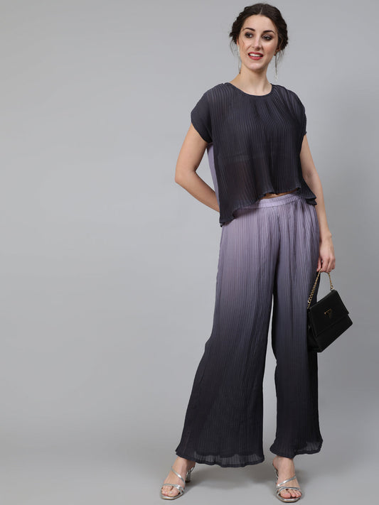 Women's Grey Ombre Pleated Co Ord Set