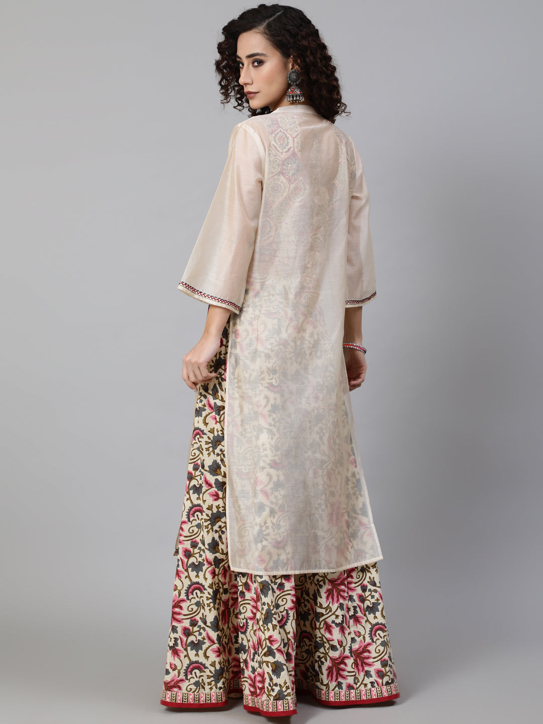 Women's Cream Floral Printed Lehenga Choli With Jacket
