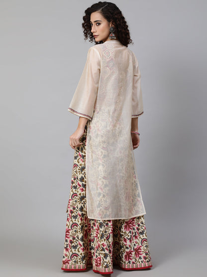 Women's Cream Floral Printed Lehenga Choli With Jacket