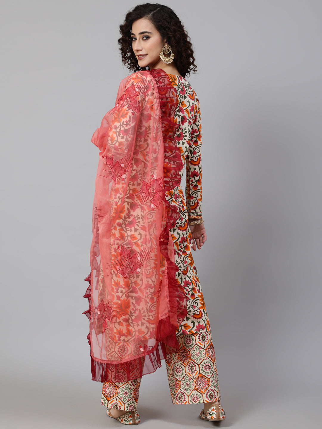 Women's Multicolor Floral Print Kurta Palazzo With Dupatta
