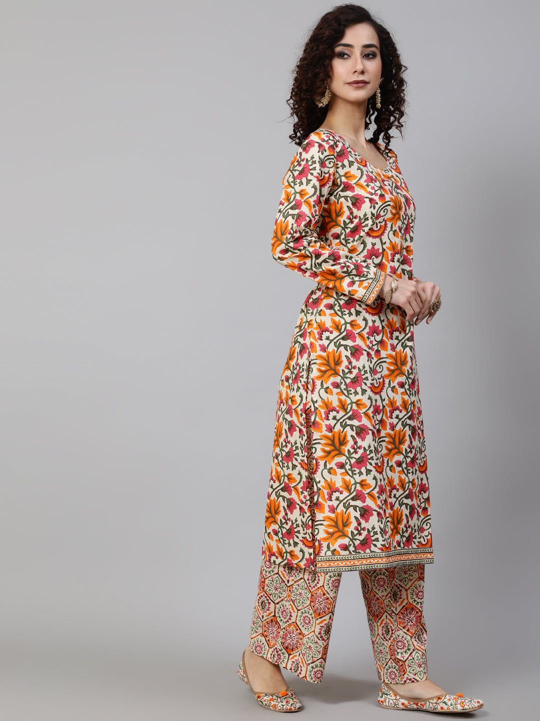 Women's Multicolor Floral Print Kurta Palazzo With Dupatta