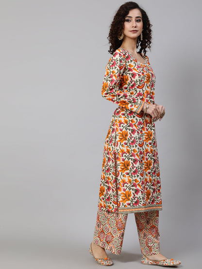 Women's Multicolor Floral Print Kurta Palazzo With Dupatta