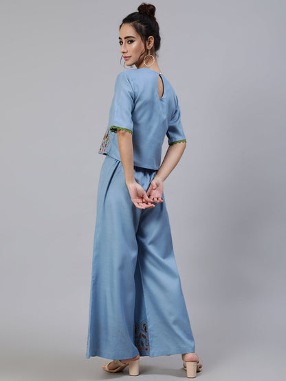 Women's Blue Embroidered Co Ord Set