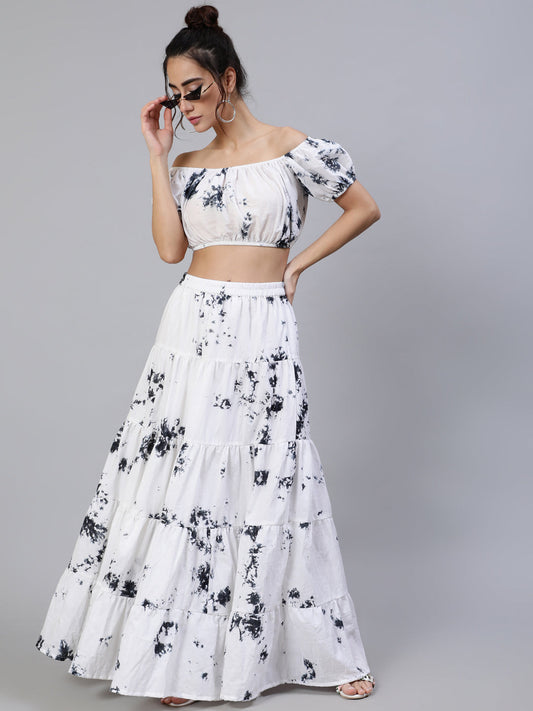 Women's Black & White Tie-Dye Co Ord  Set