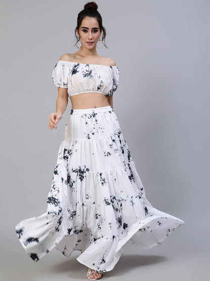 Women's Black & White Tie-Dye Co Ord  Set