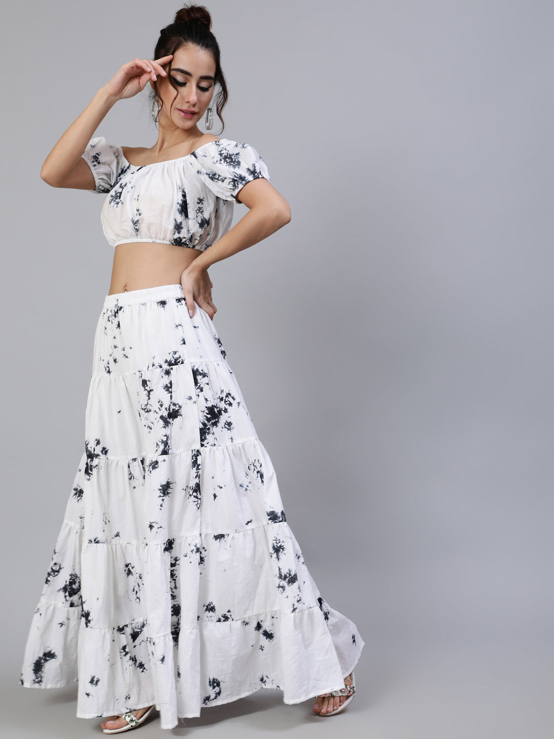Women's Black & White Tie-Dye Co Ord  Set