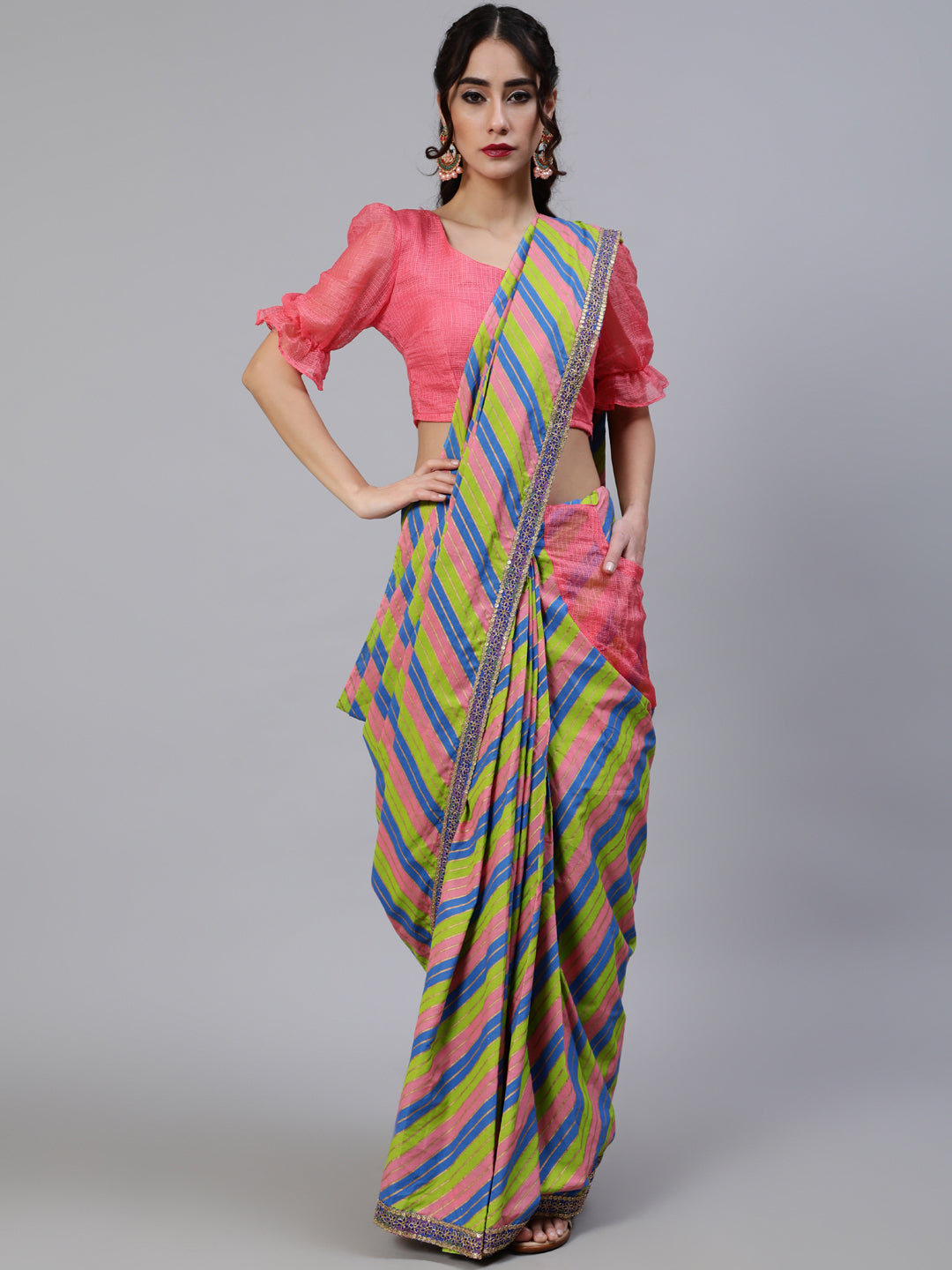 Women's Leheriya Printed Saree With Blouse