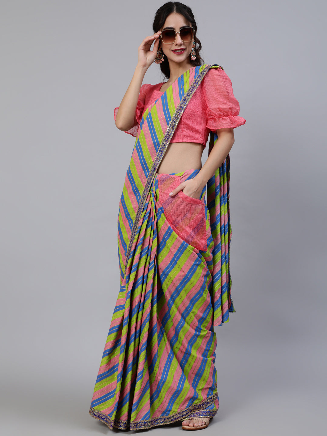 Women's Leheriya Printed Saree With Blouse