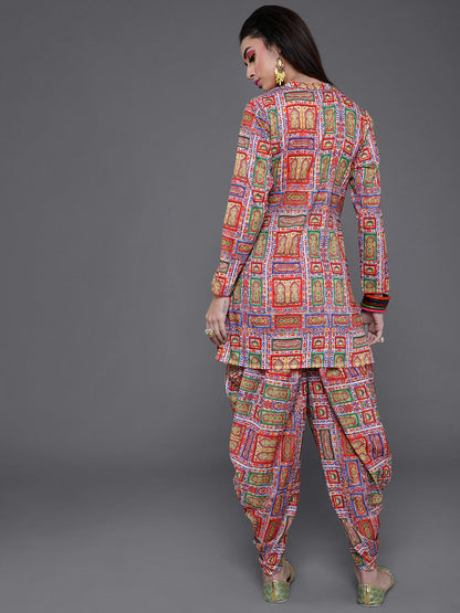 Women's Red Printed Short Kurta With Dhoti Pant