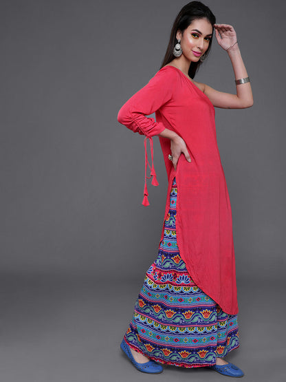 Women's Pink Kurta With Printed Palazzo