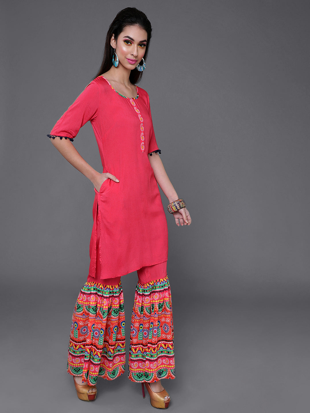Women's Pink Kurta With Sharara