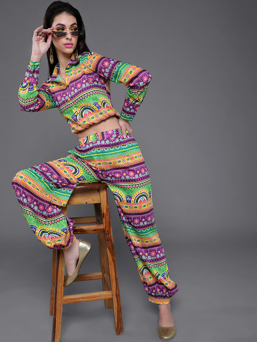 Women's Multicolor Truck Art Co Ord Set with Afgani pants