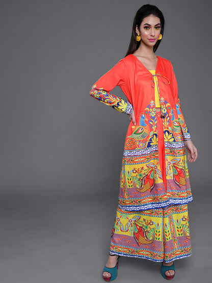 Women's Orange Truck Art Co Ord Set With Jacket