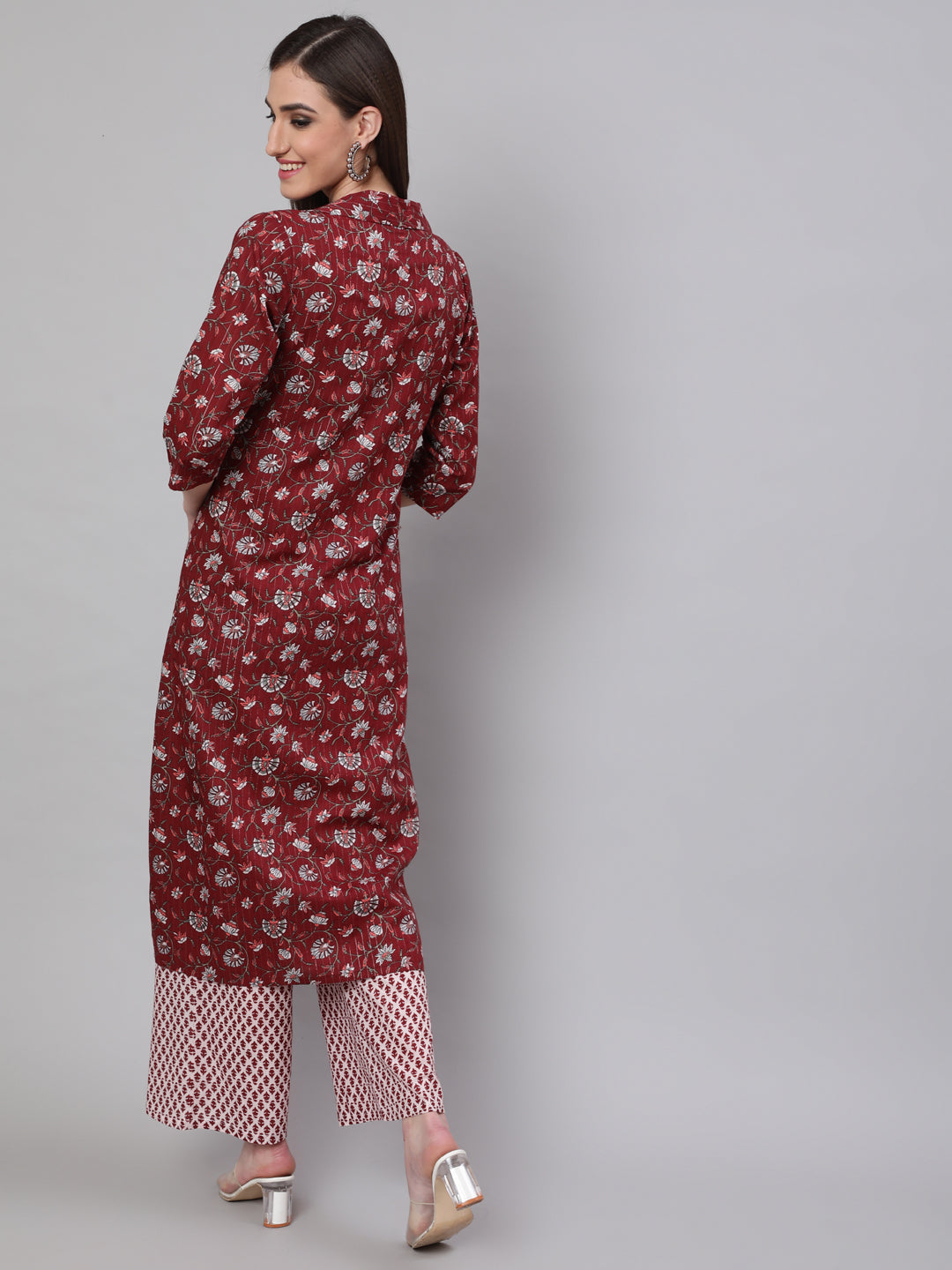 Women's Maroon Ethnic Motif Co Ord Set with Jacket