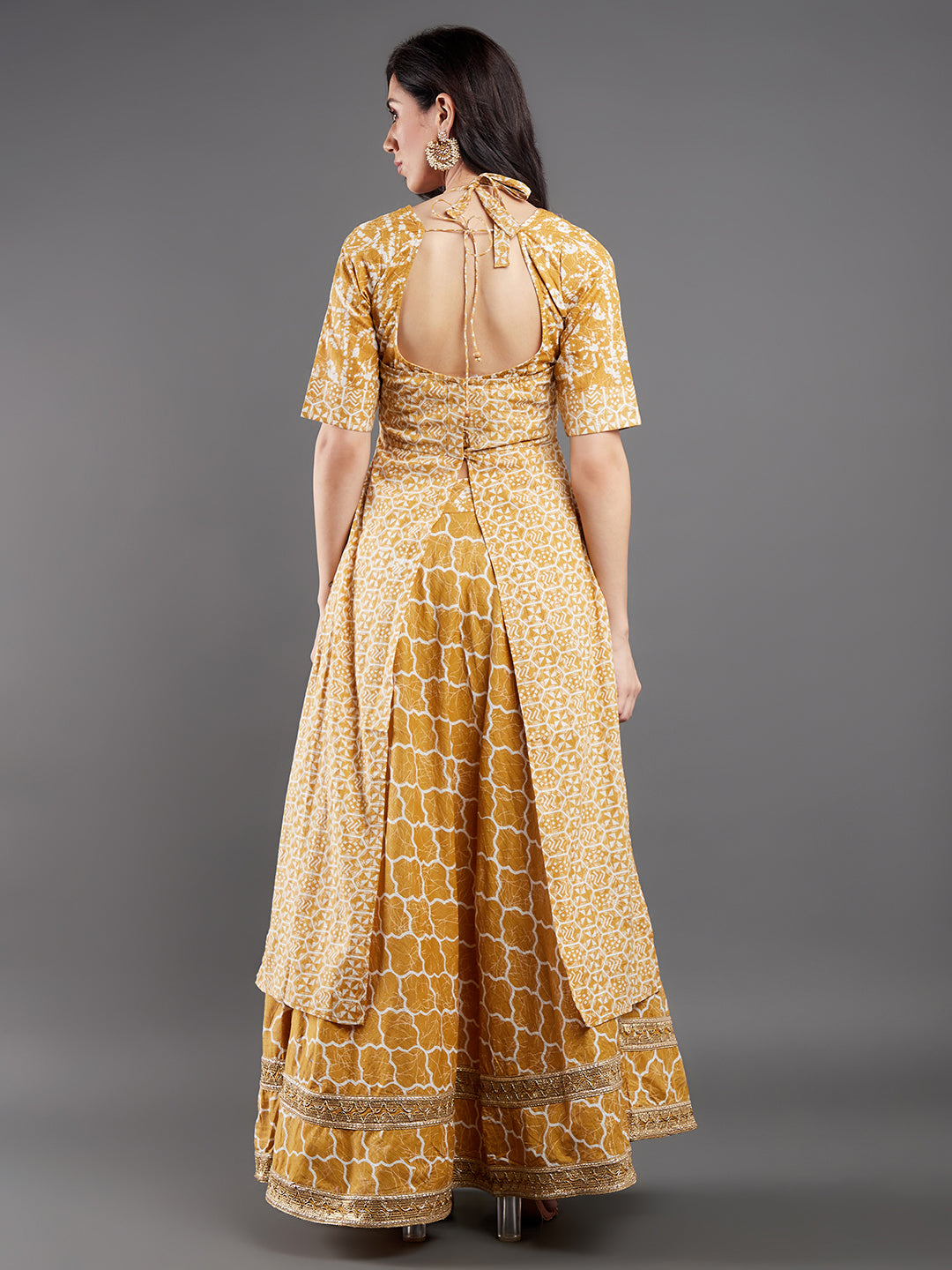 Women's Mustard Printed Lurex Co Ord Set