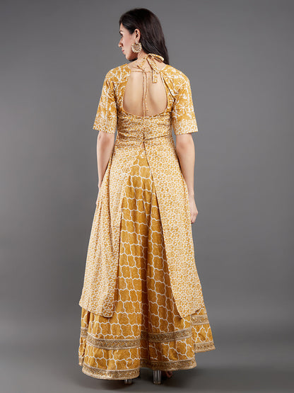 Women's Mustard Printed Lurex Co Ord Set